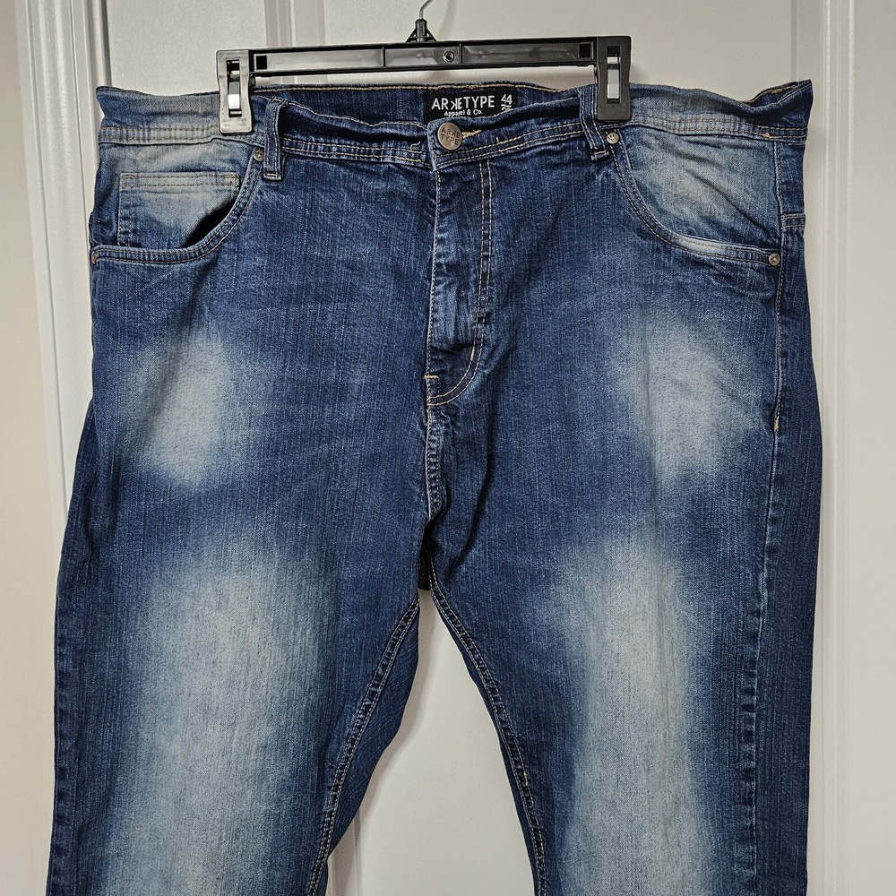Arketype Jeans Mens 44x32 Blue‎ Apparel & Co Straight Leg Faded Distressed Denim - Picture 3 of 8